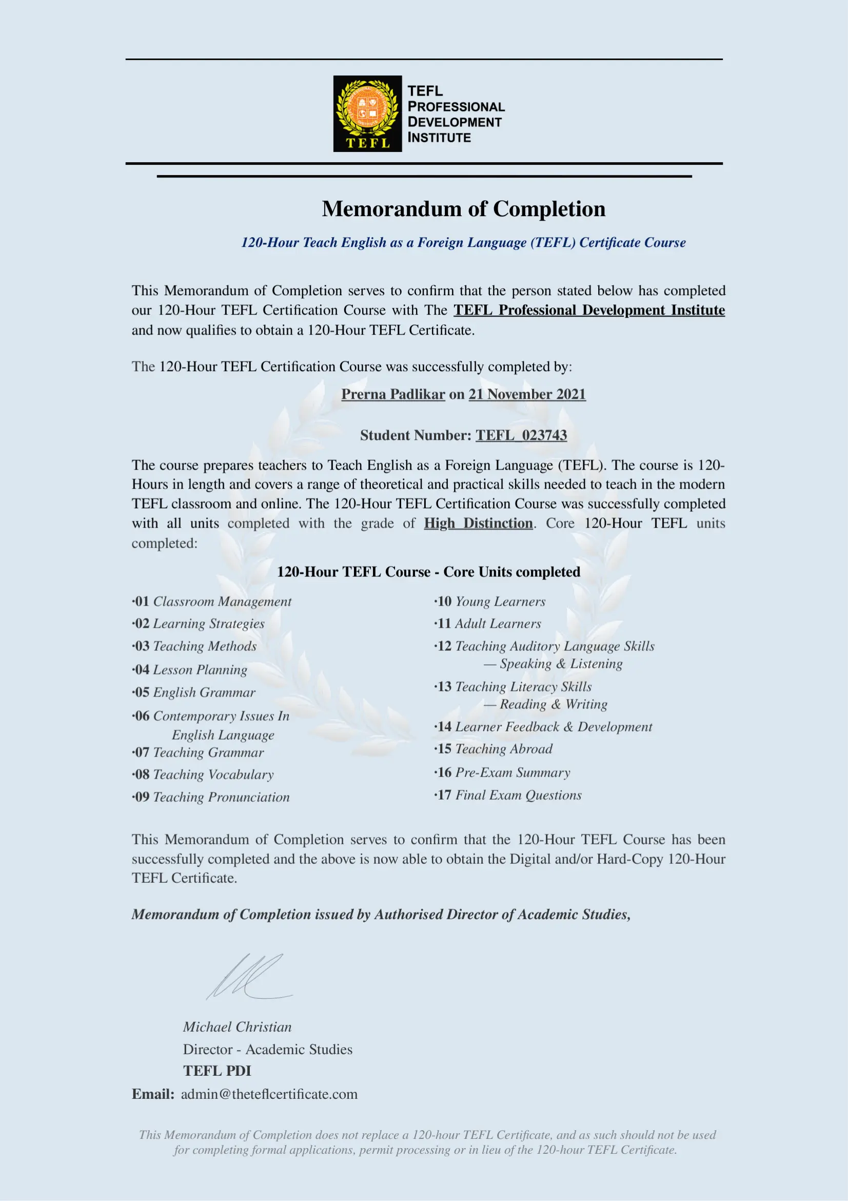 120-Hour TEFL Certificate
