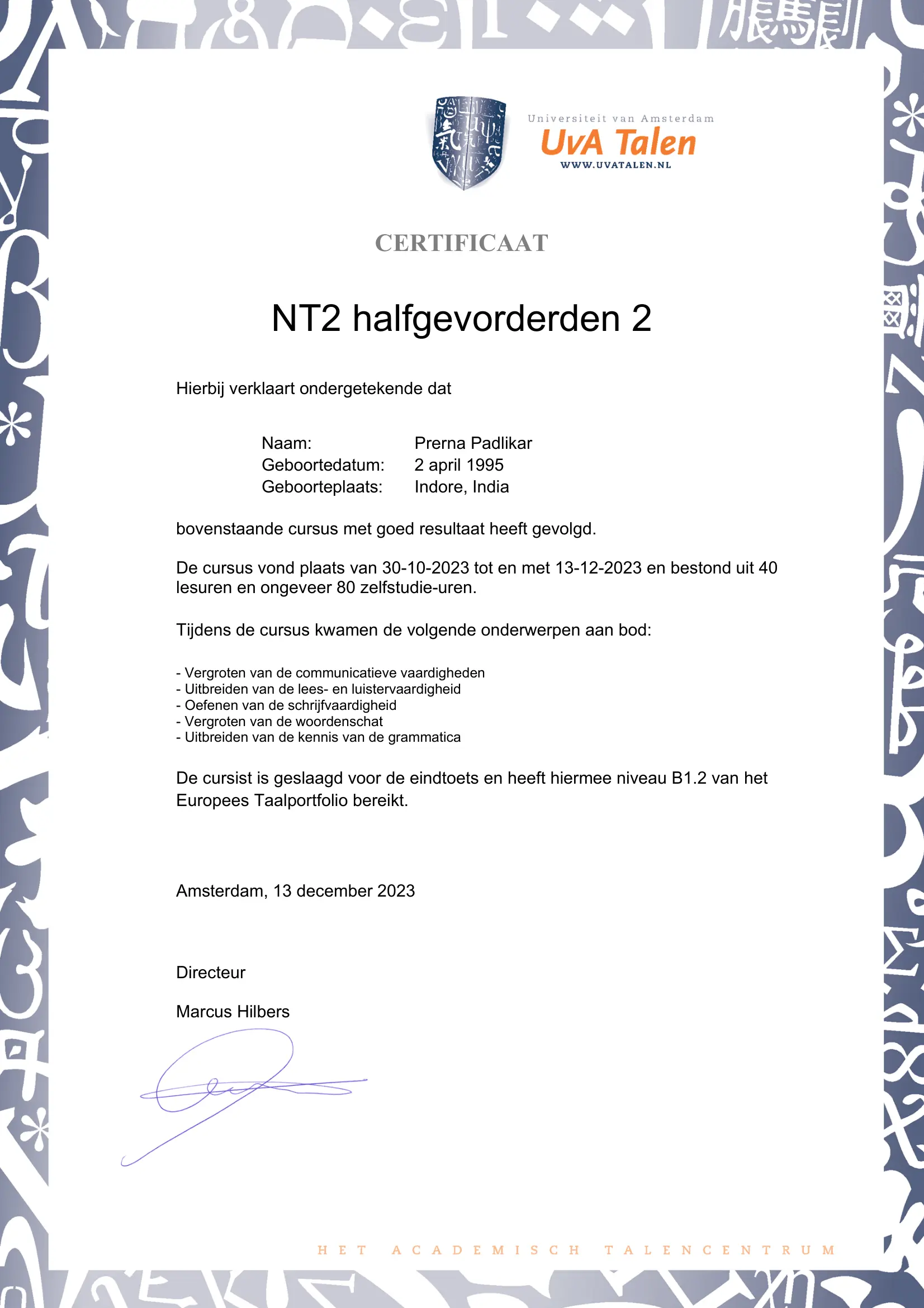 NT2 Halfgevorderden 2 — B1.2